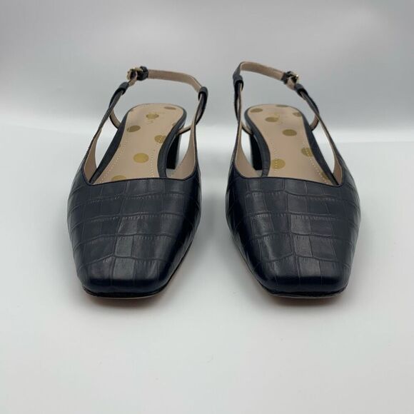 Boden Croc Embossed Leather Slingback Block Heel Shoes Navy Size 40 (US 9.5-10) - Picture 5 of 12